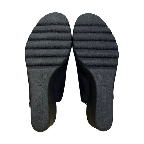 Donald J Pliner Women’s Black Peep Toe Leather Mynne Wedge Sandals Size 8.5M - Picture 8 of 9